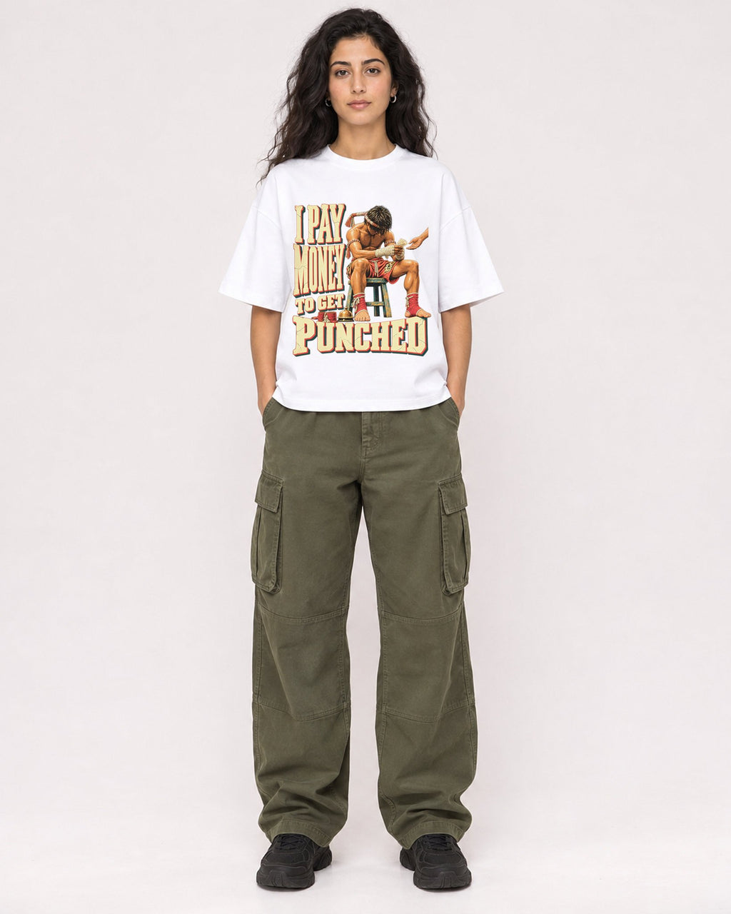 Mockup Boxy Heavyweight Tee White female full-body 07