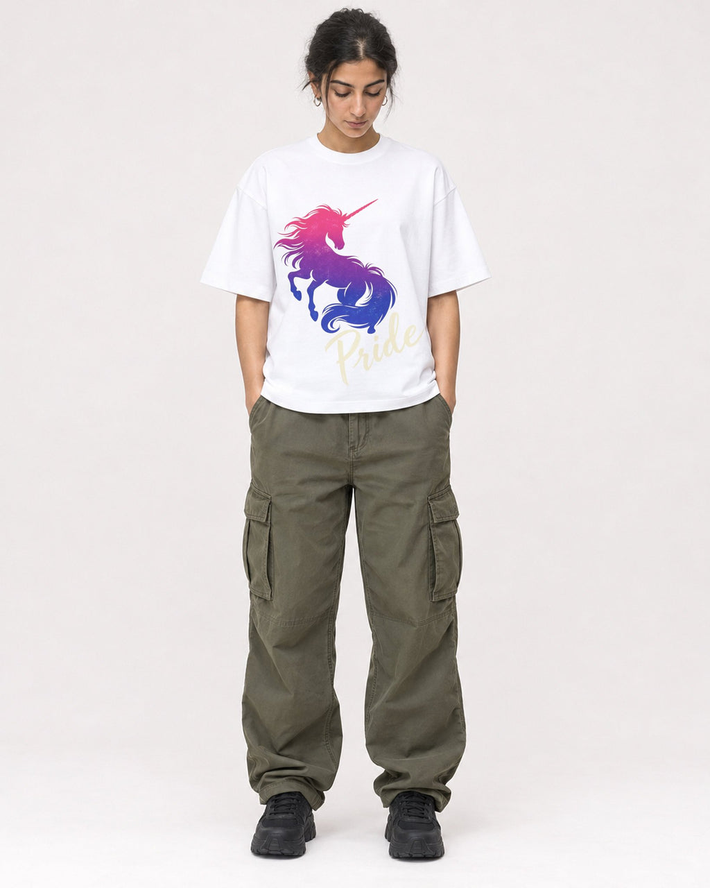 Mockup Boxy Heavyweight Tee White female full-body 17