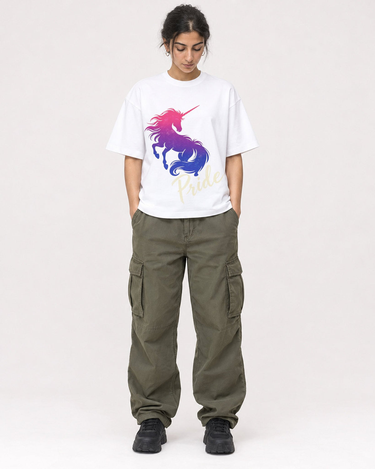 Mockup Boxy Heavyweight Tee White female full-body 17
