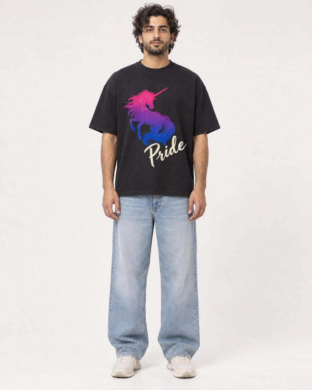 Mockup Boxy Heavyweight Tee Black male full-body 17