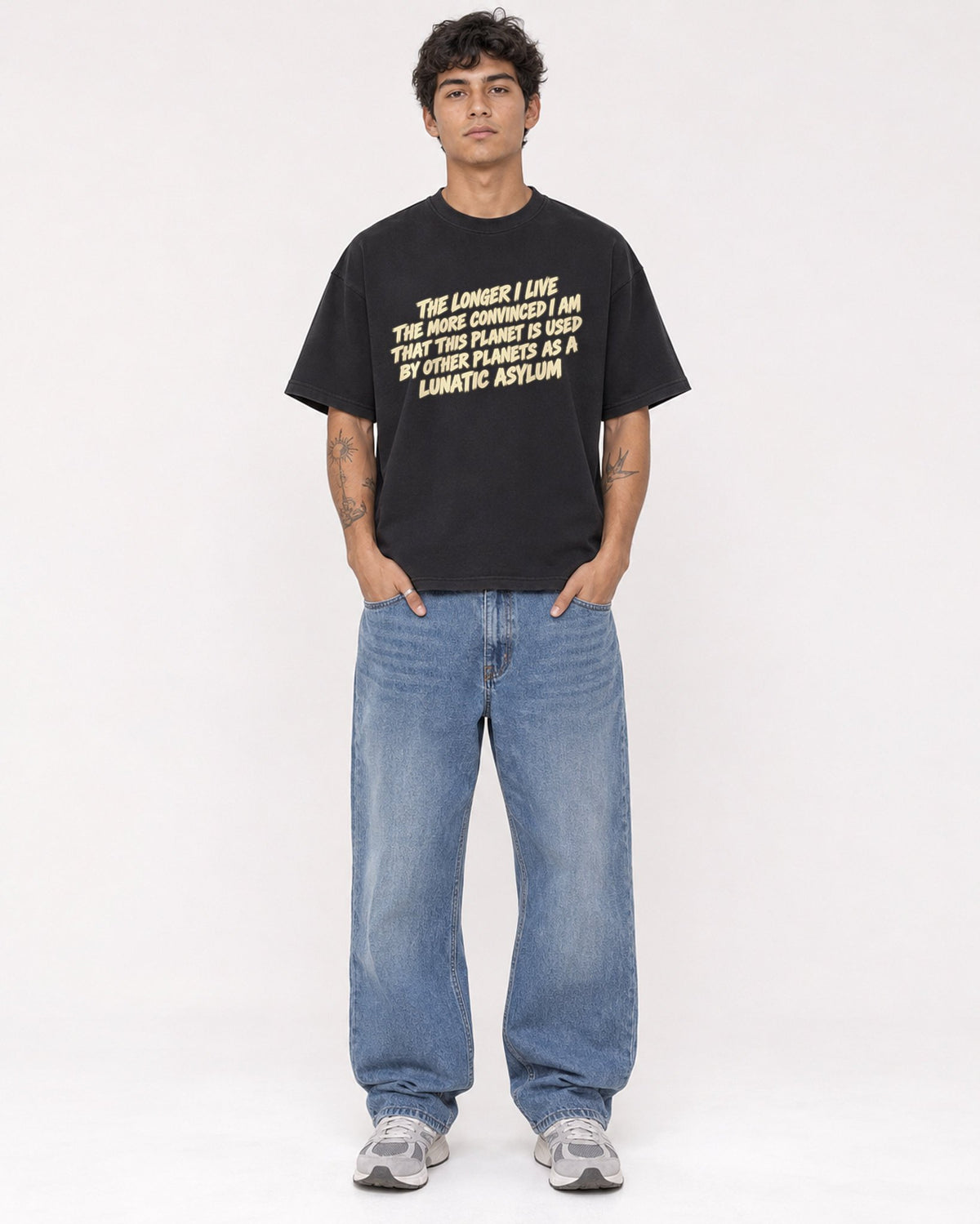 Mockup Boxy Heavyweight Tee Black male full-body 06
