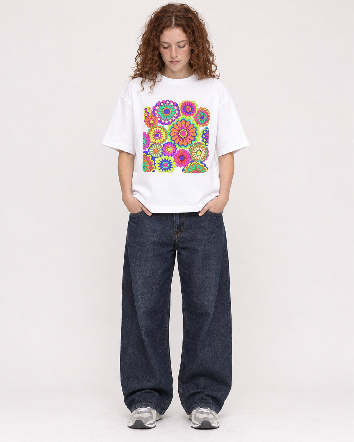 Mockup Boxy Heavyweight Tee White female full-body 09
