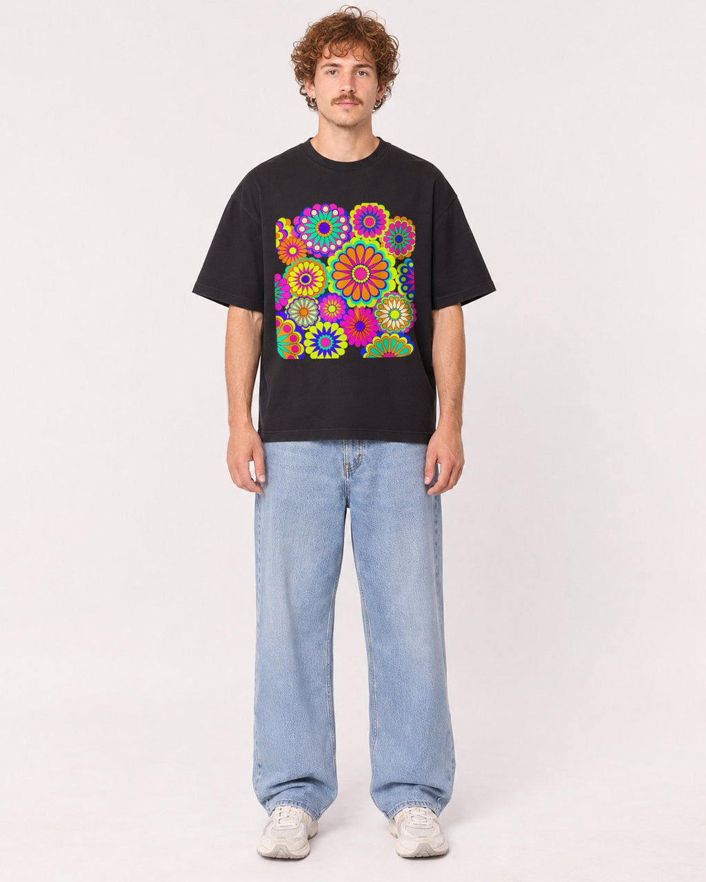 Mockup Boxy Heavyweight Tee Black male full-body 09