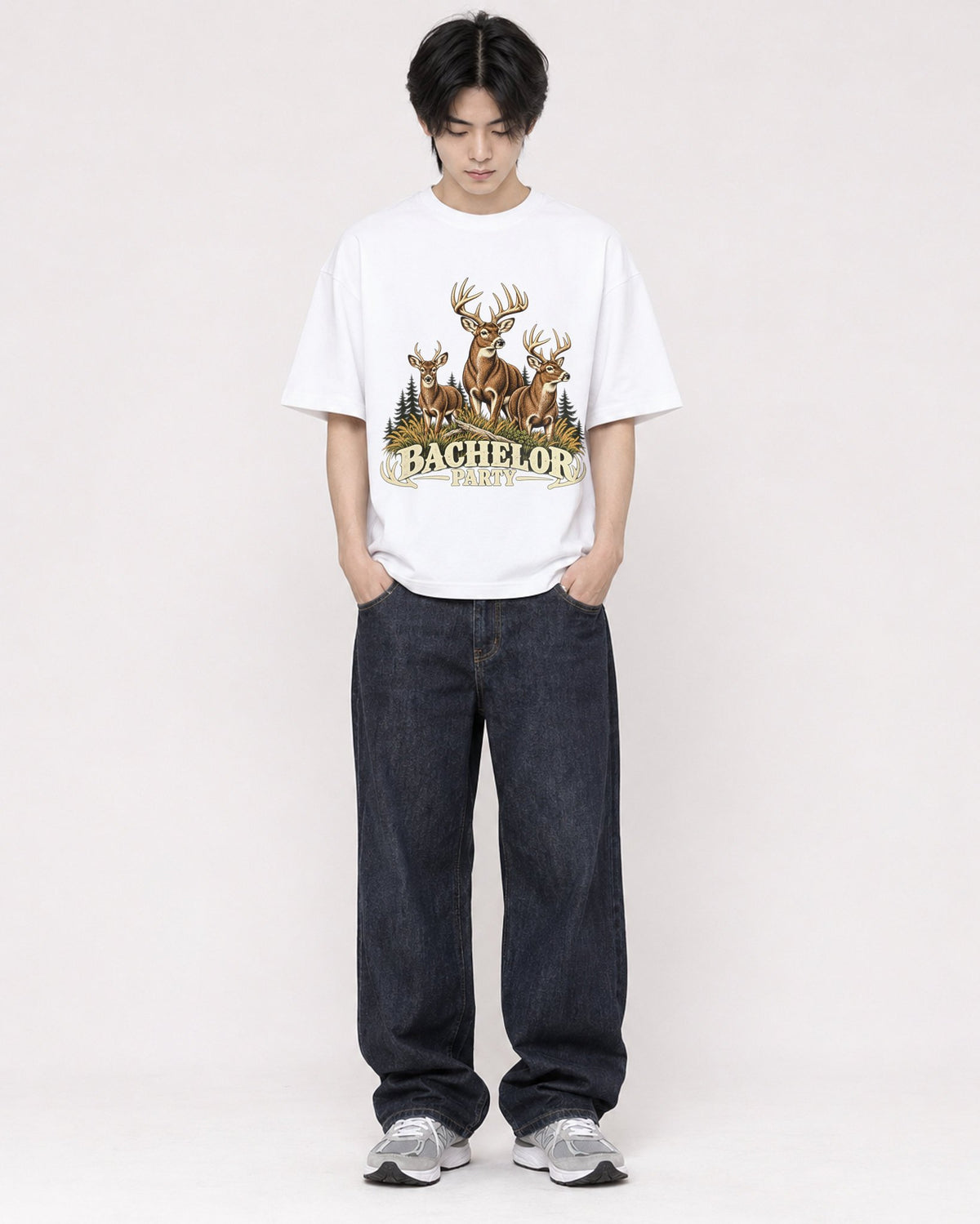 Mockup Boxy Heavyweight Tee White male full-body 11