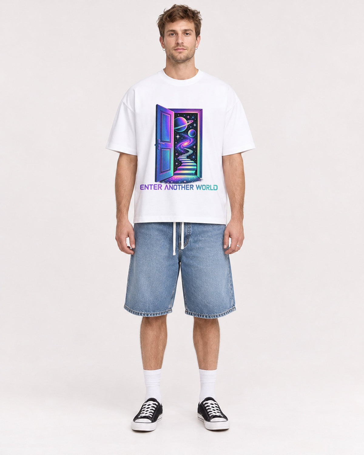 Mockup Boxy Heavyweight Tee White male full-body 08