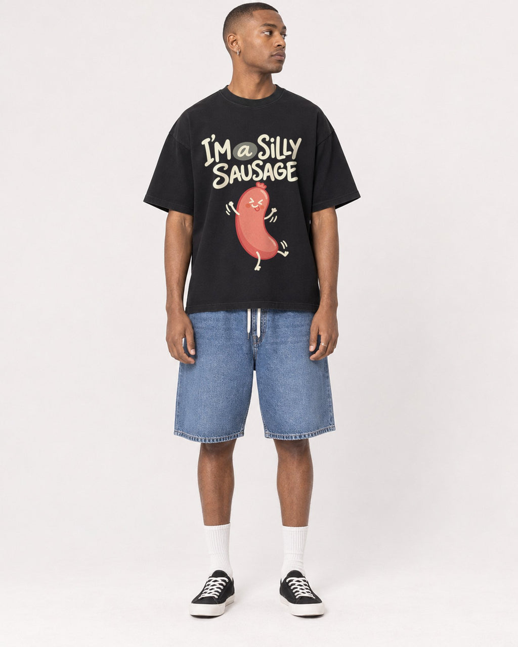 Mockup Boxy Heavyweight Tee Black male full-body 35