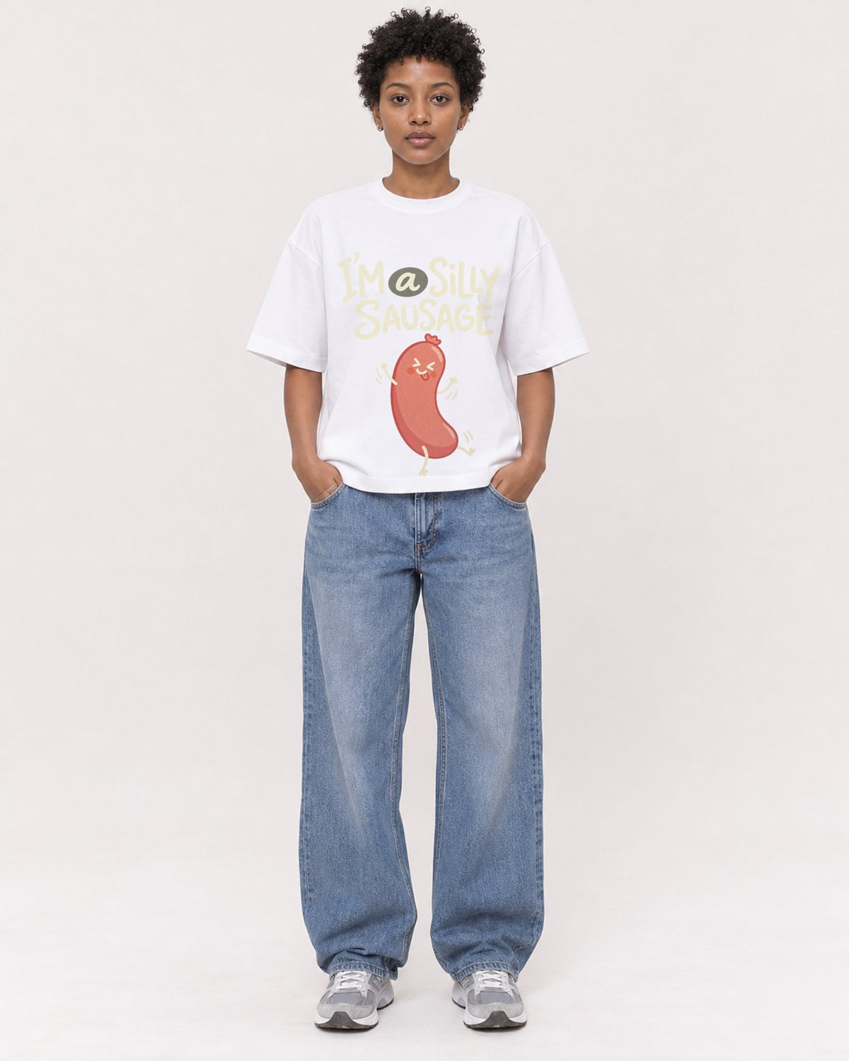 Mockup Boxy Heavyweight Tee White female full-body 35
