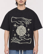 Mockup Boxy Heavyweight Tee Black male close-up 23