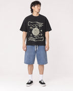 Mockup Boxy Heavyweight Tee Black male full-body 23