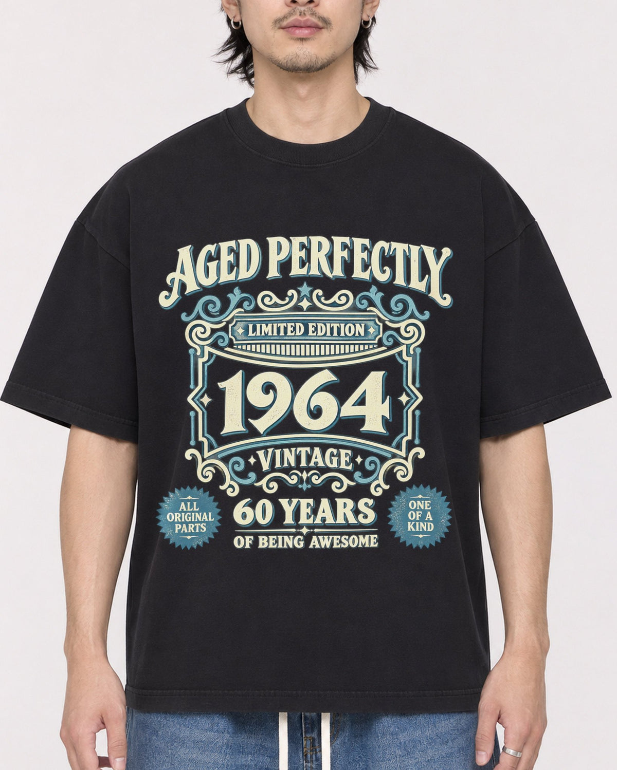 Mockup Boxy Heavyweight Tee Black male close-up 23