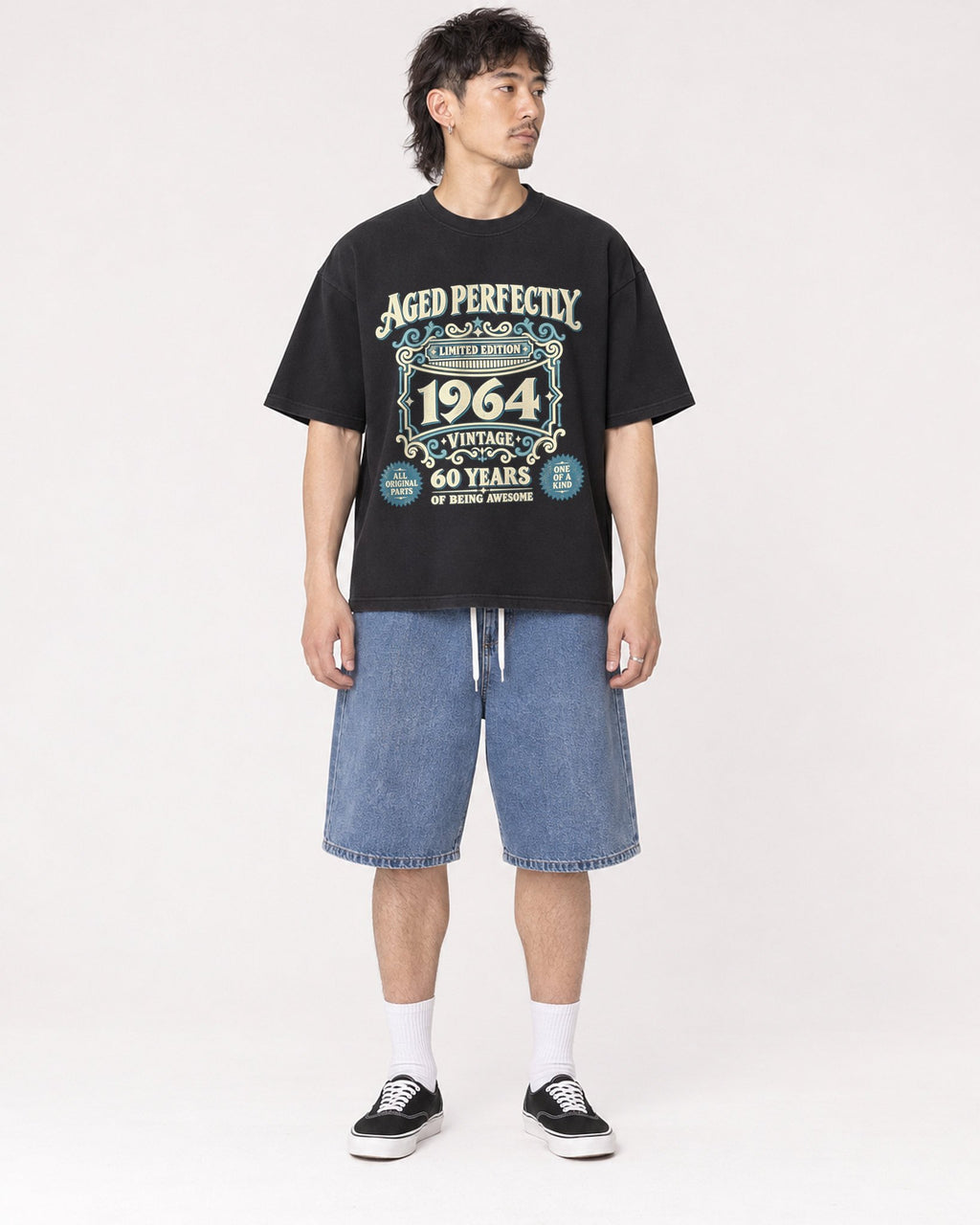 Mockup Boxy Heavyweight Tee Black male full-body 23