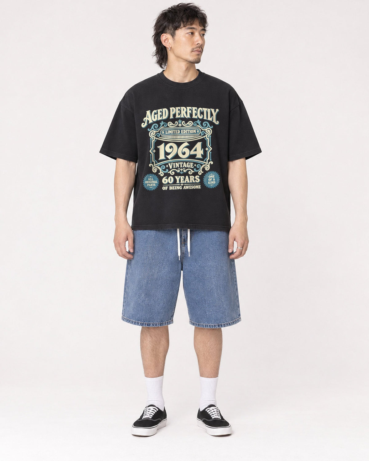 Mockup Boxy Heavyweight Tee Black male full-body 23