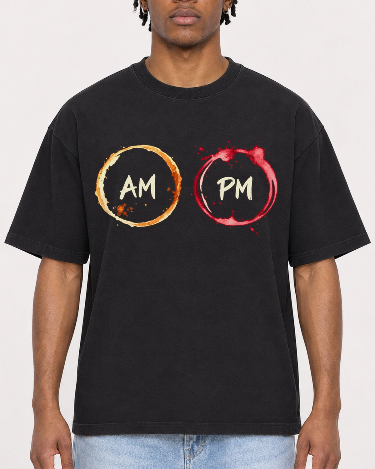Mockup Boxy Heavyweight Tee Black male close-up 05