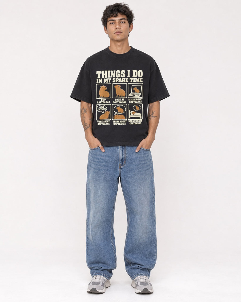 Mockup Boxy Heavyweight Tee Black male full-body 06
