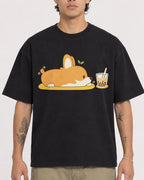 Mockup Boxy Heavyweight Tee Black male close-up 36