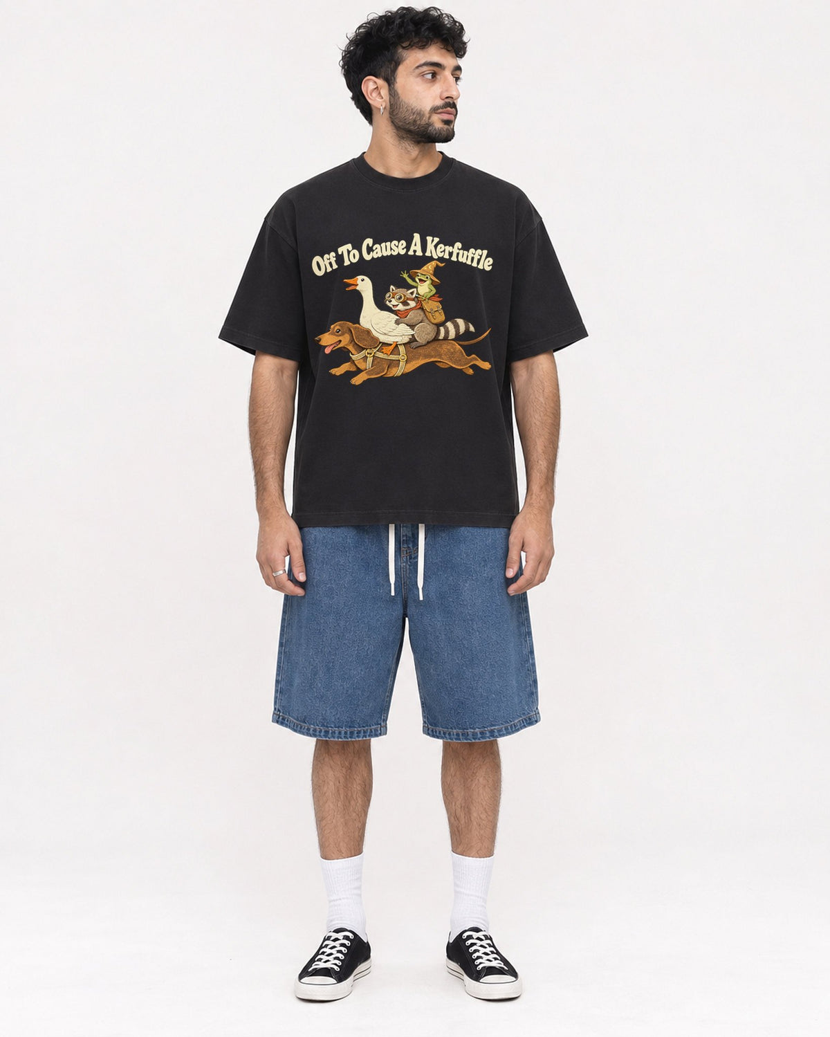 Mockup Boxy Heavyweight Tee Black male full-body 07