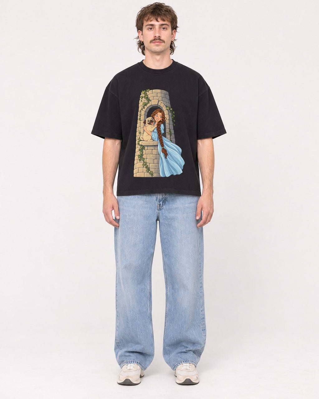 Mockup Boxy Heavyweight Tee Black male full-body 29