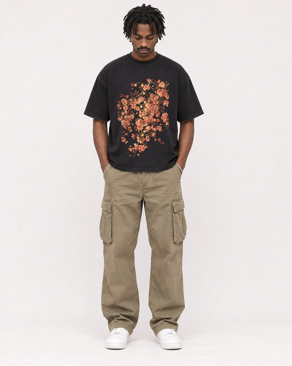 Mockup Boxy Heavyweight Tee Black male full-body 04