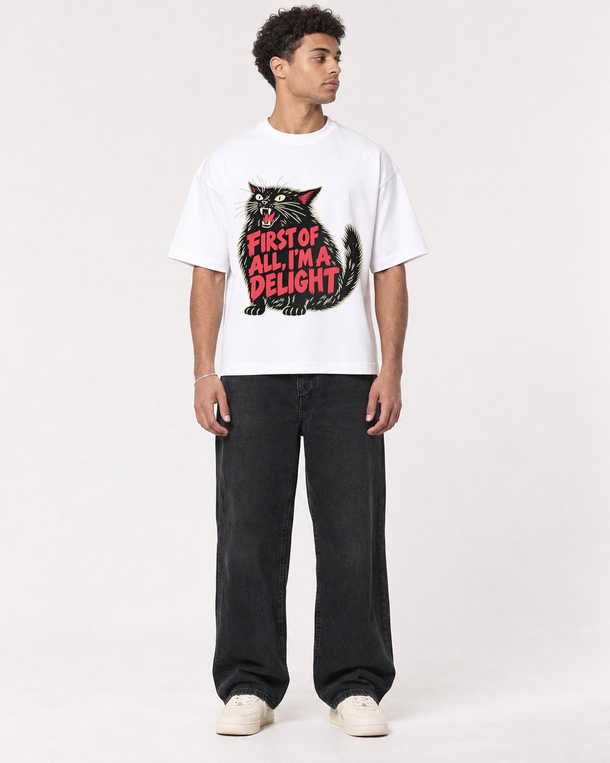 Mockup Boxy Heavyweight Tee White male full-body 10