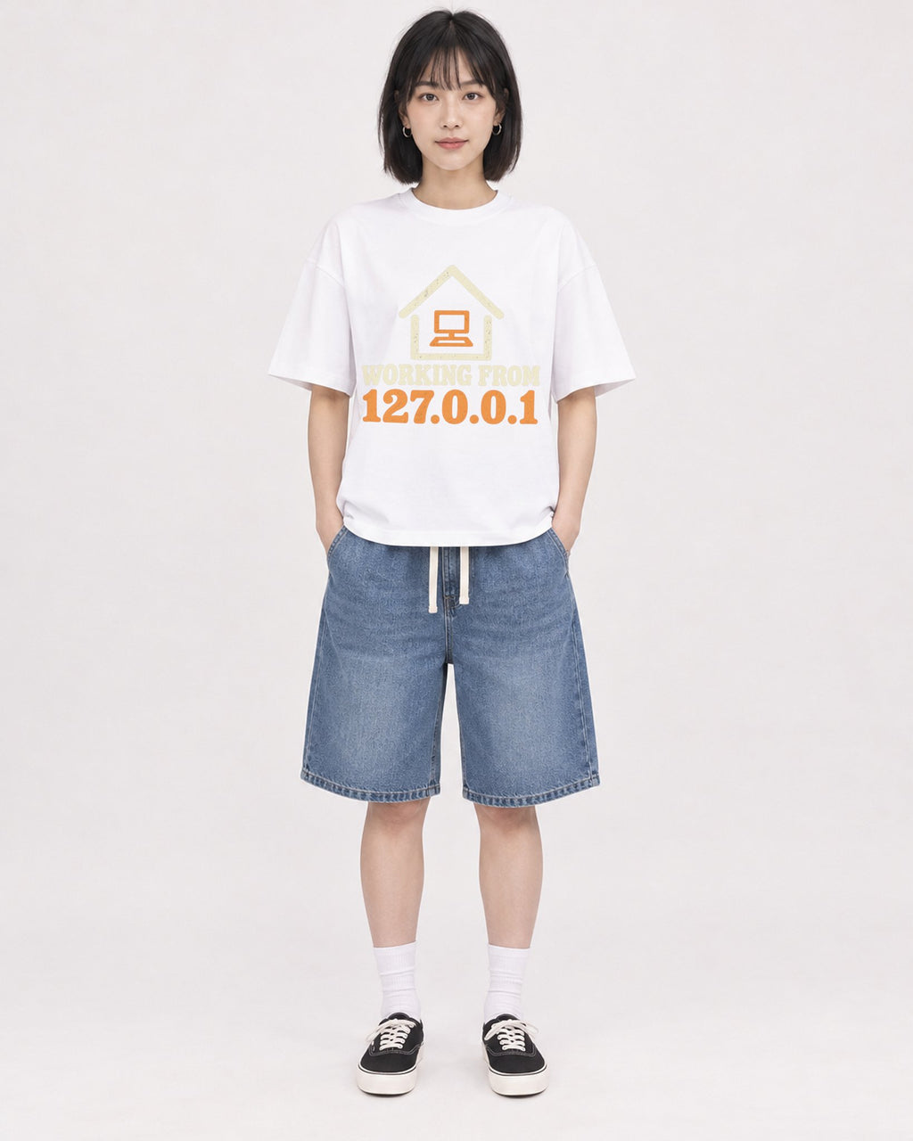 Mockup Boxy Heavyweight Tee White female full-body 11