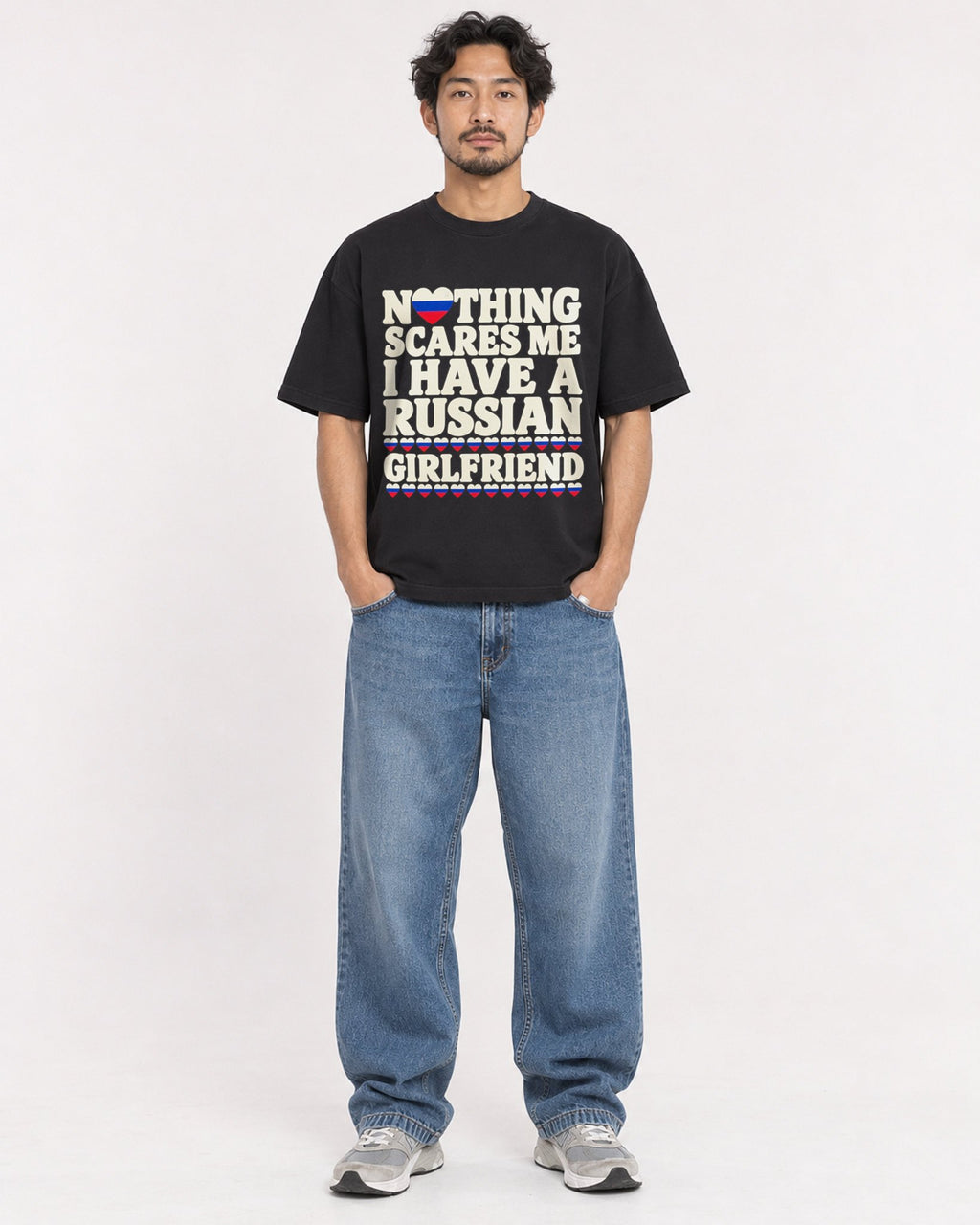 Mockup Boxy Heavyweight Tee Black male full-body 02