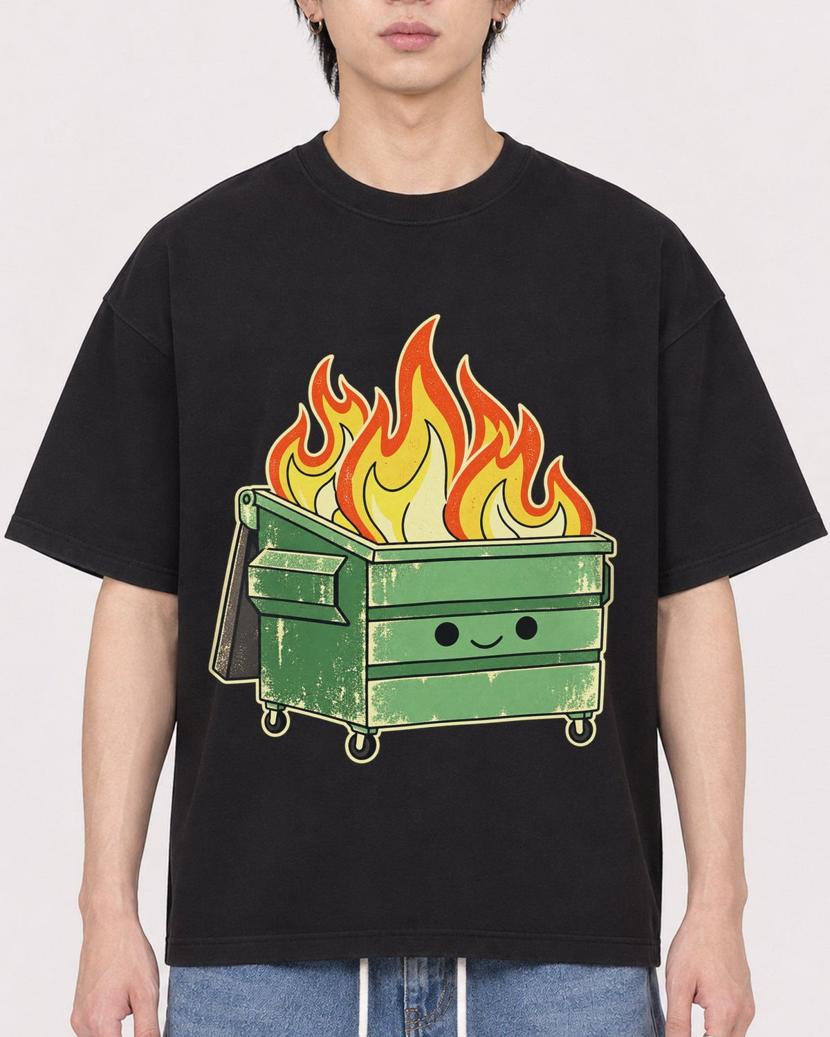 Mockup Boxy Heavyweight Tee Black male close-up 11