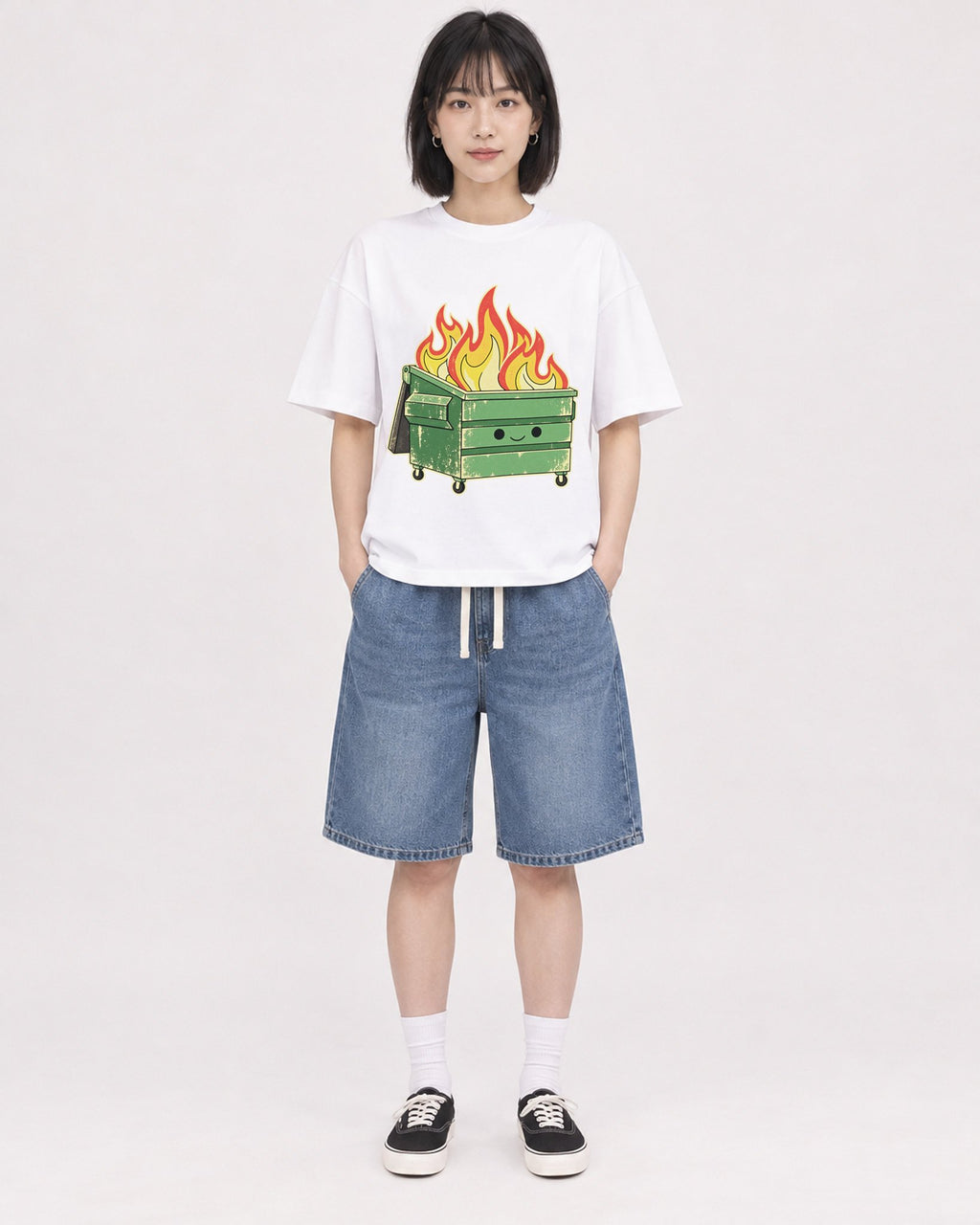 Mockup Boxy Heavyweight Tee White female full-body 11