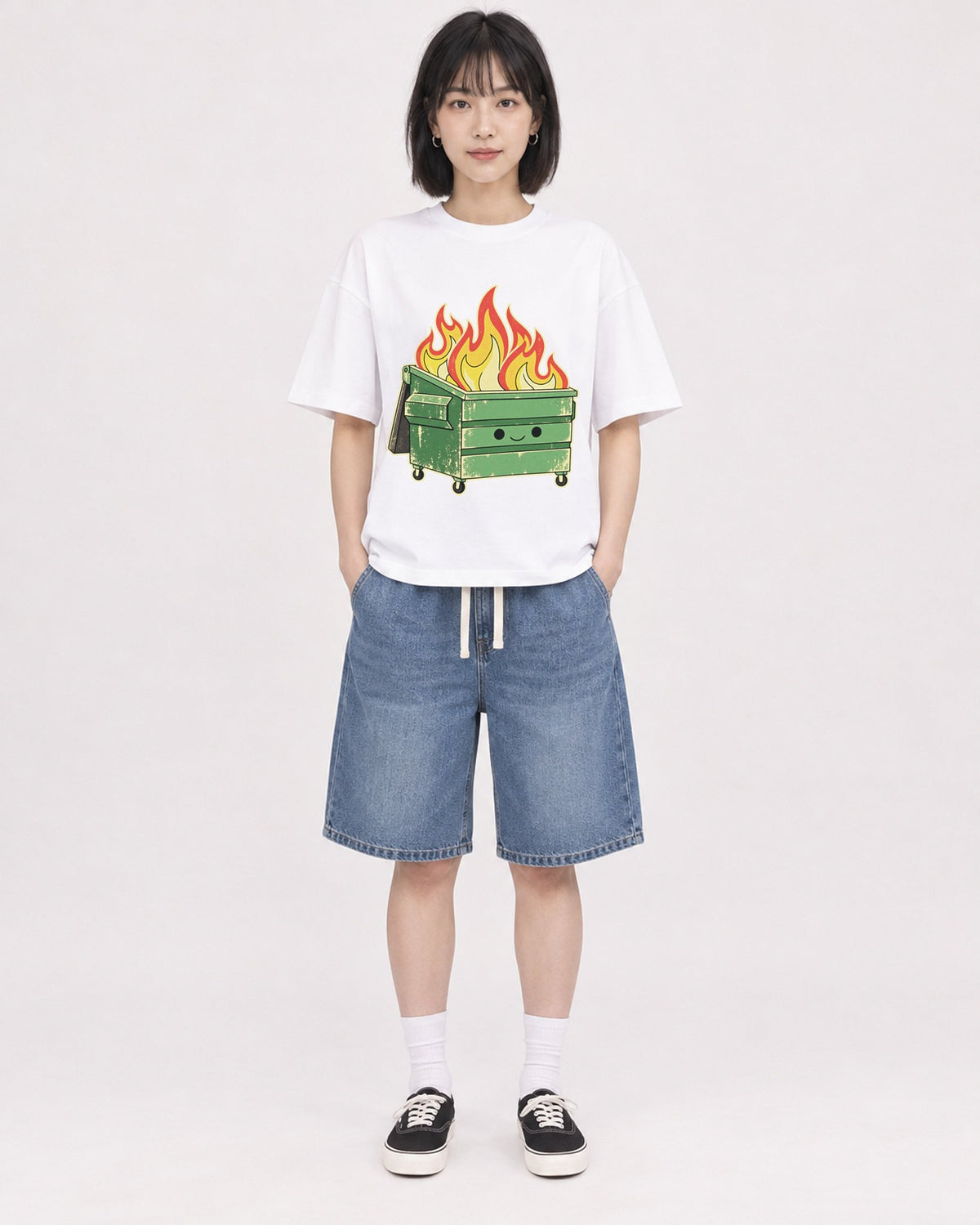Mockup Boxy Heavyweight Tee White female full-body 11