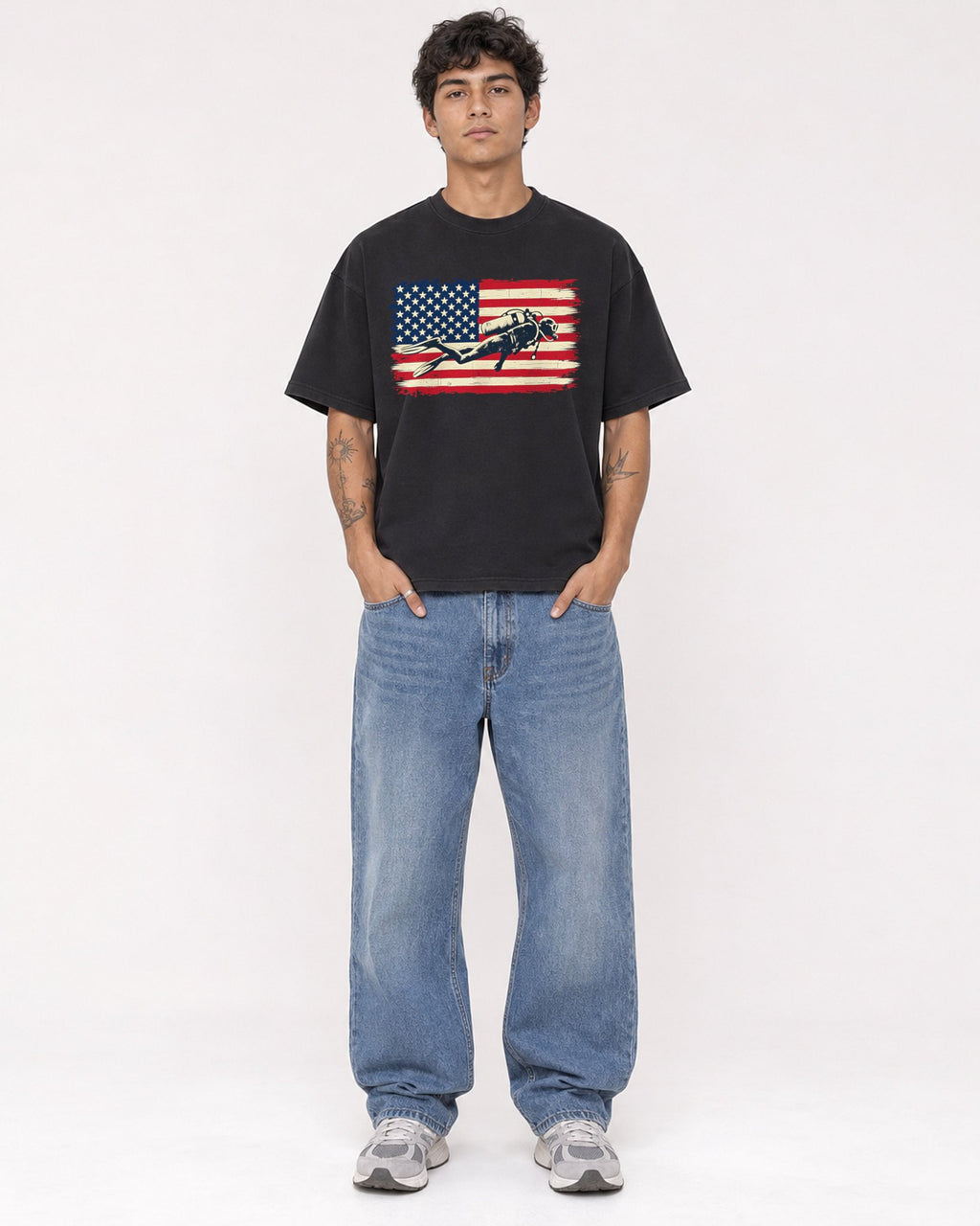 Mockup Boxy Heavyweight Tee Black male full-body 06