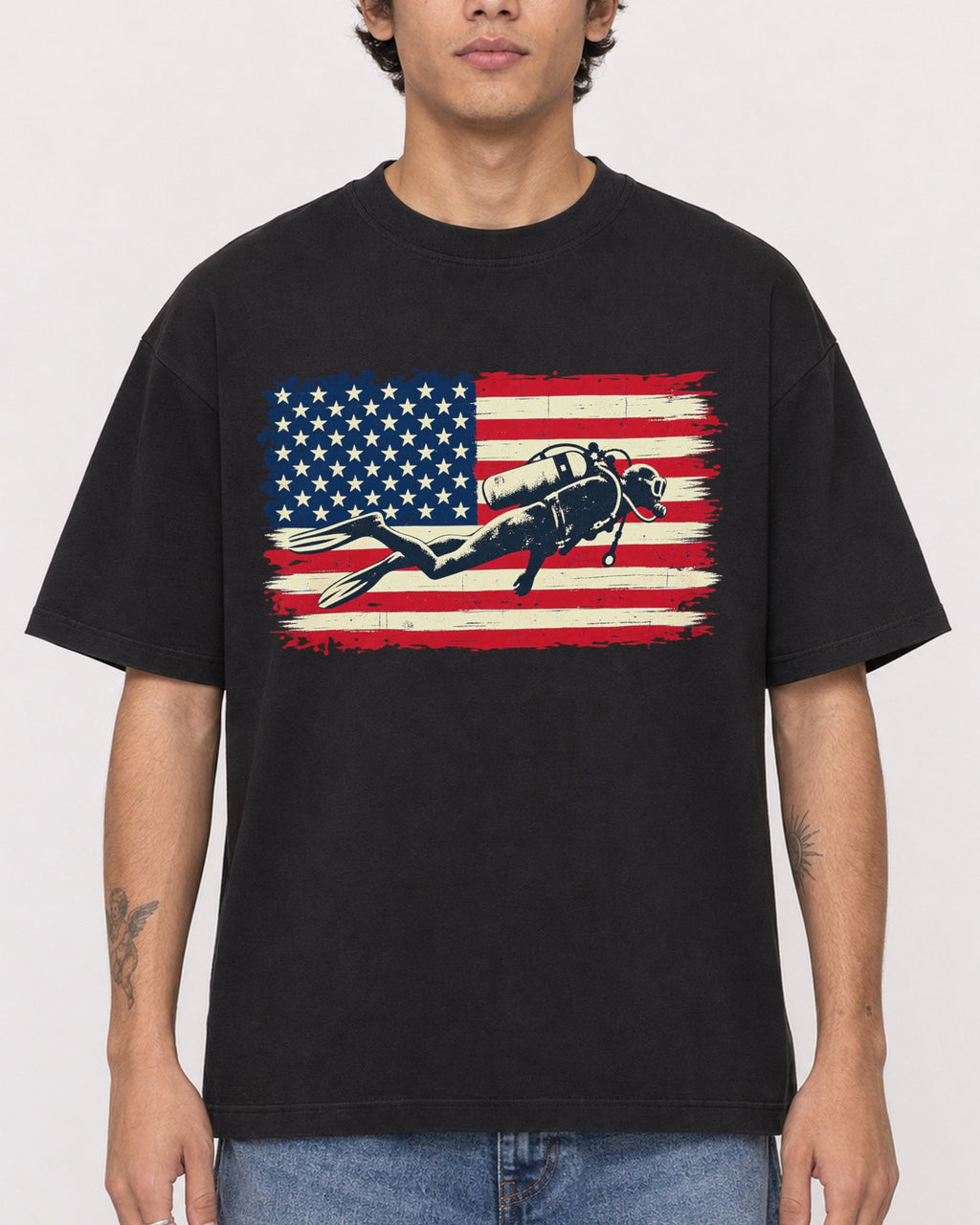 Mockup Boxy Heavyweight Tee Black male close-up 06