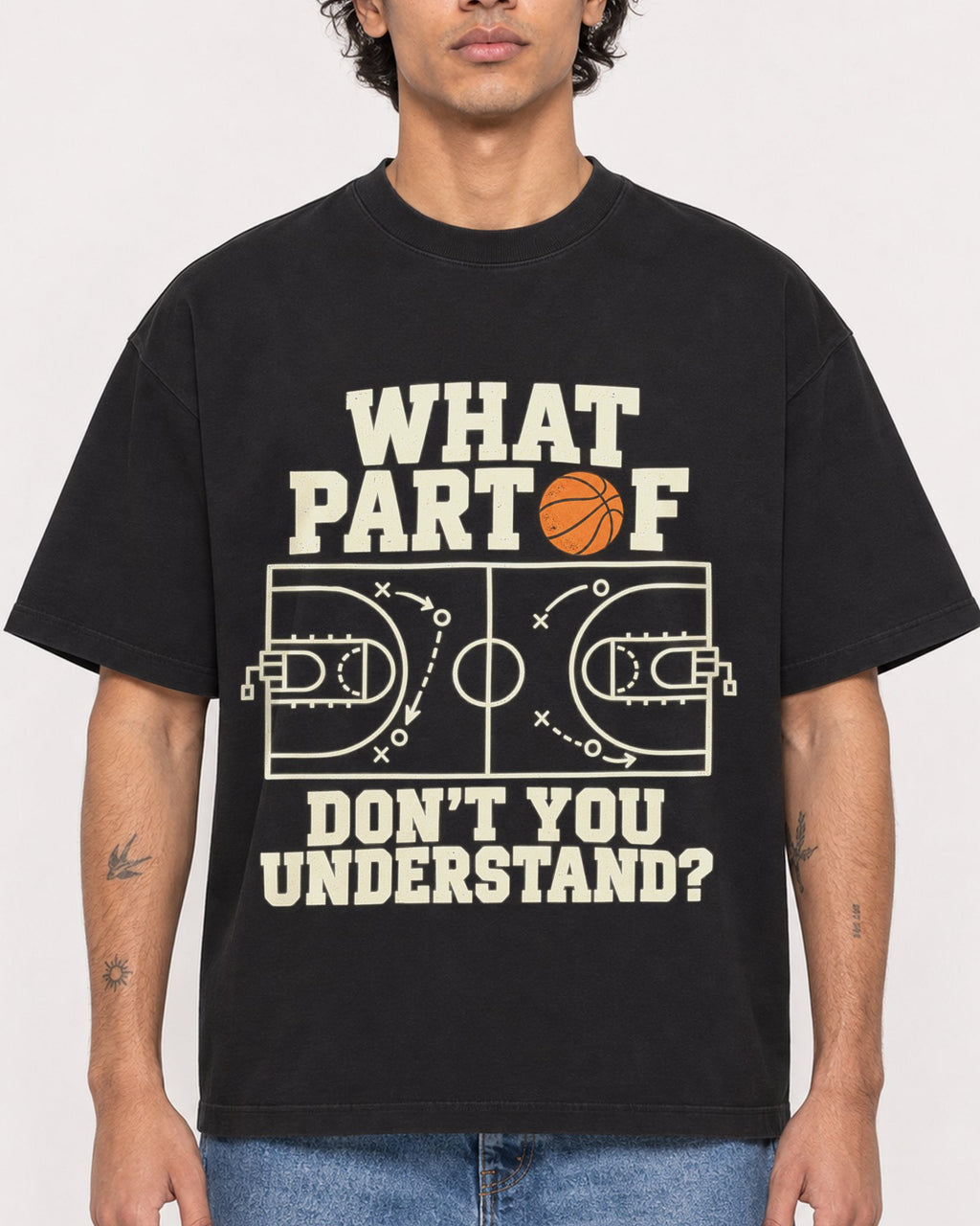 Mockup Boxy Heavyweight Tee Black male close-up 30
