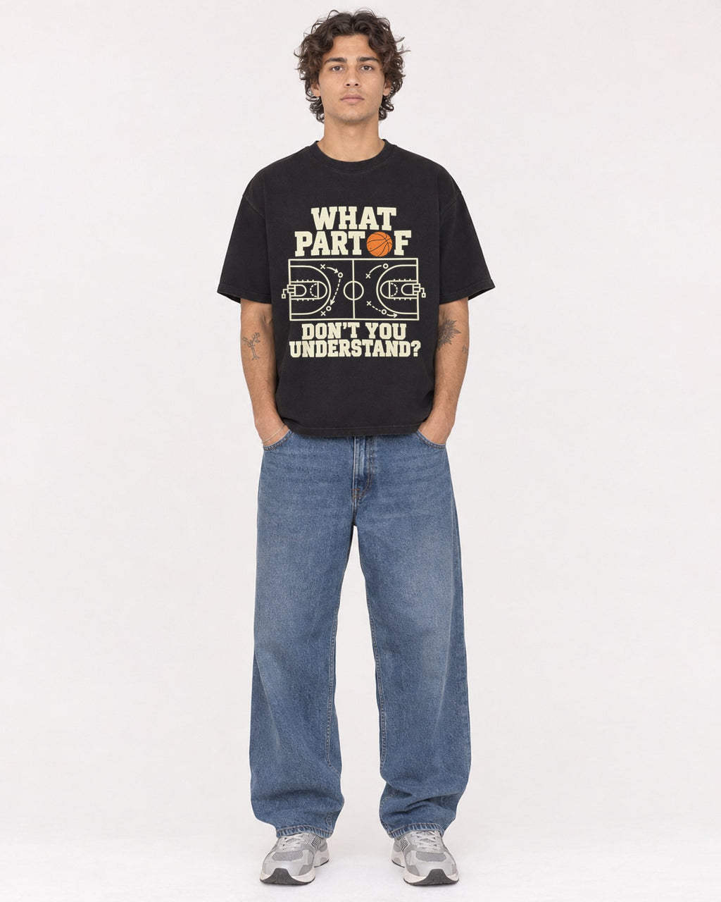 Mockup Boxy Heavyweight Tee Black male full-body 30