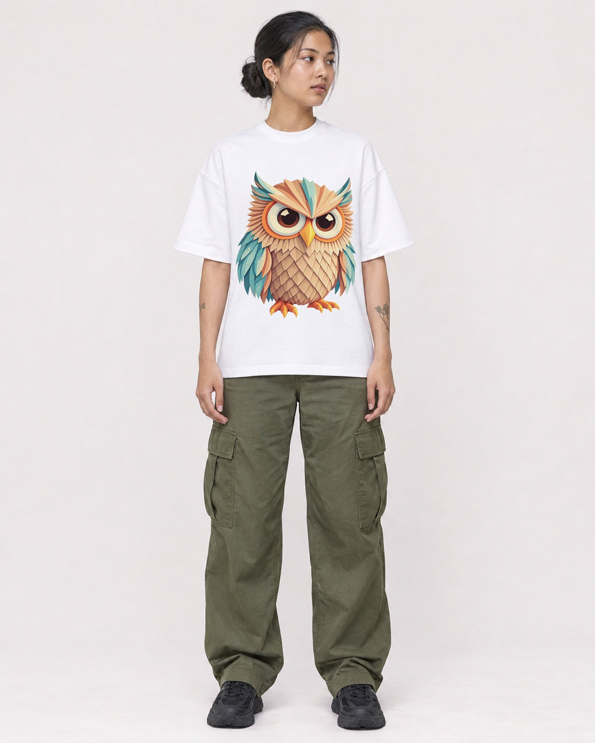 Mockup Boxy Heavyweight Tee White female full-body 12