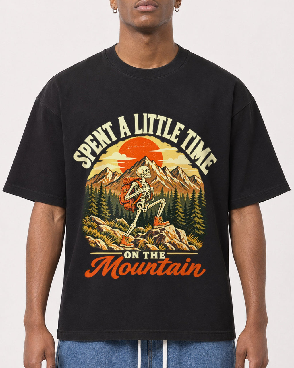 Mockup Boxy Heavyweight Tee Black male close-up 15