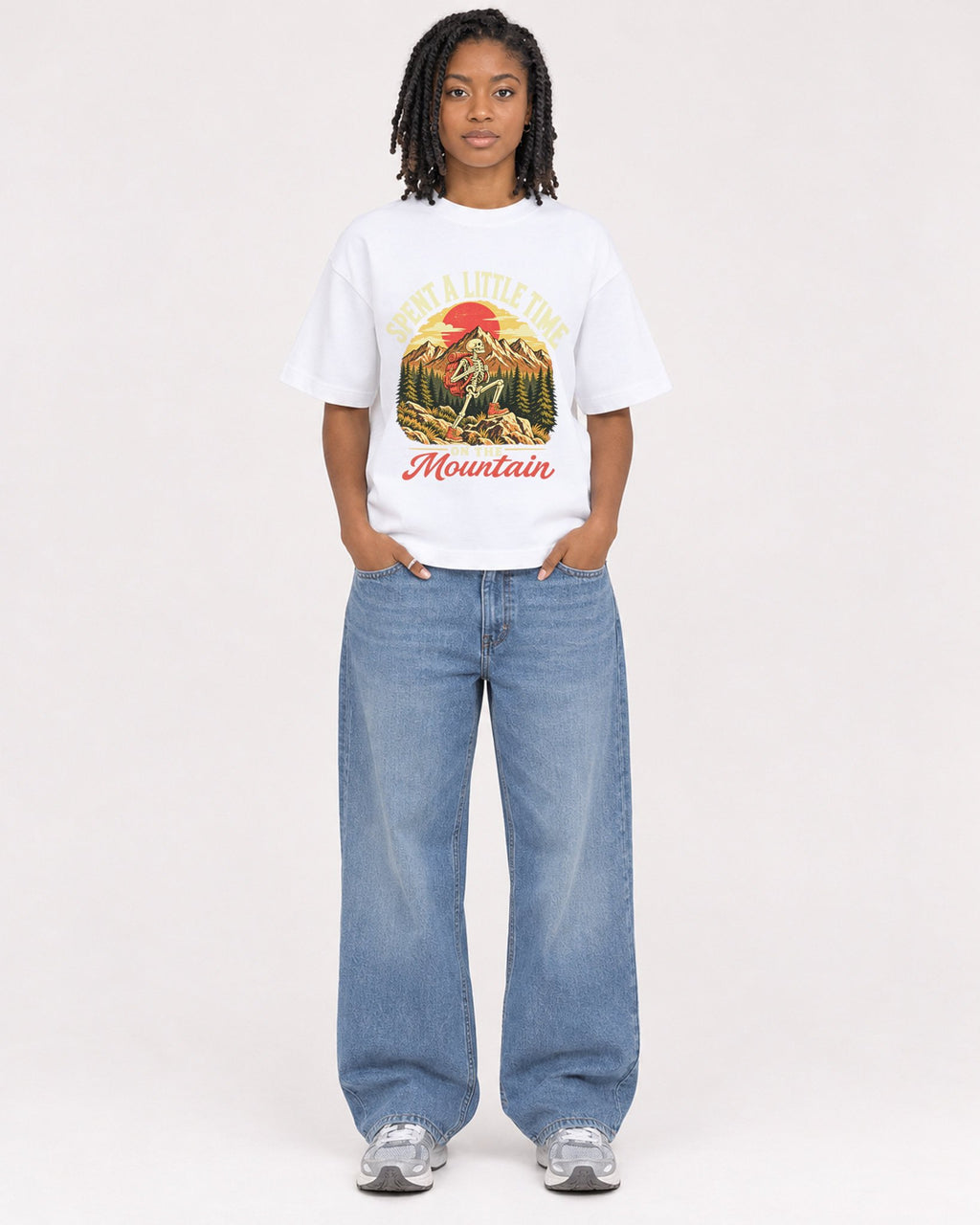 Mockup Boxy Heavyweight Tee White female full-body 15