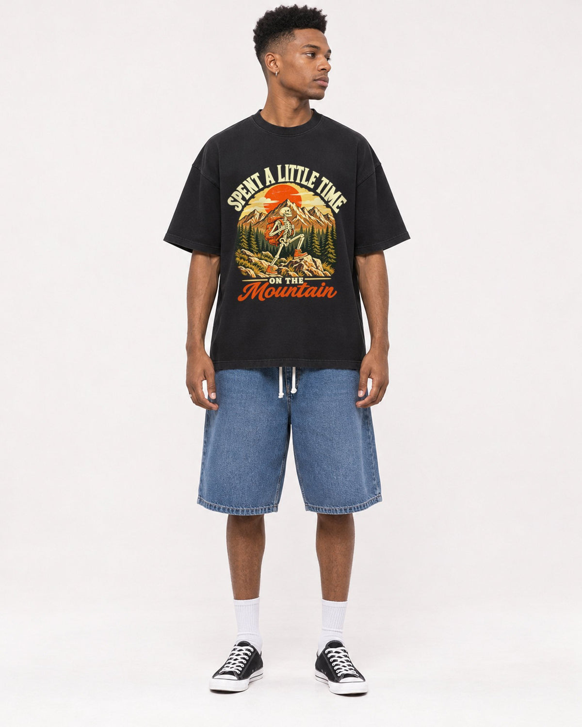 Mockup Boxy Heavyweight Tee Black male full-body 15