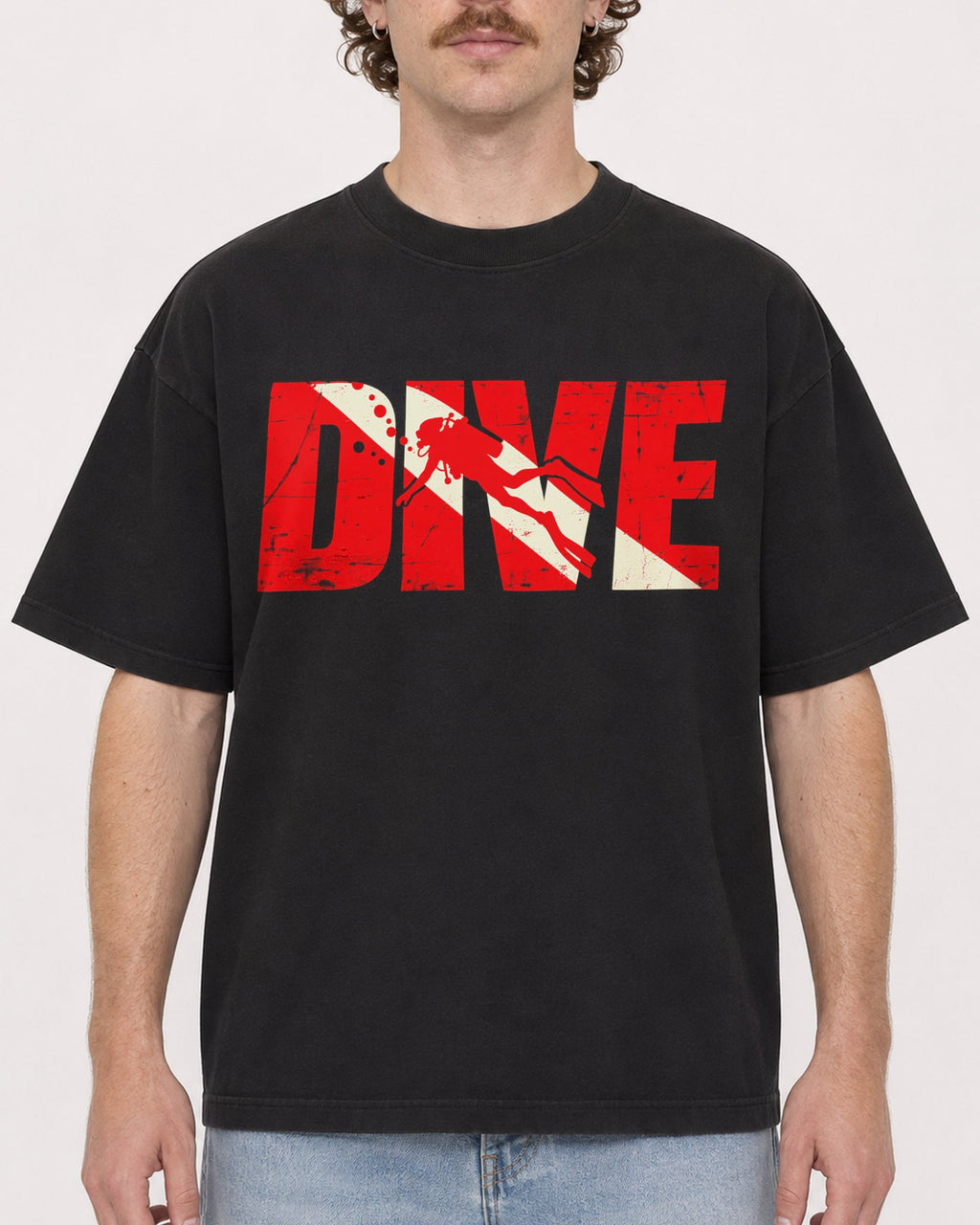 Mockup Boxy Heavyweight Tee Black male close-up 09