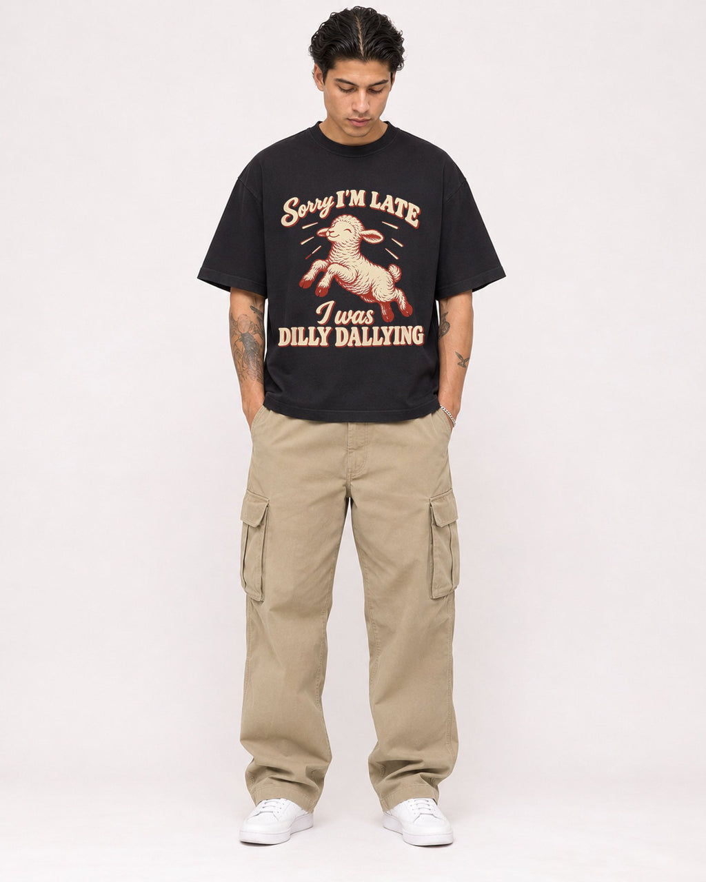 Mockup Boxy Heavyweight Tee Black male full-body 36