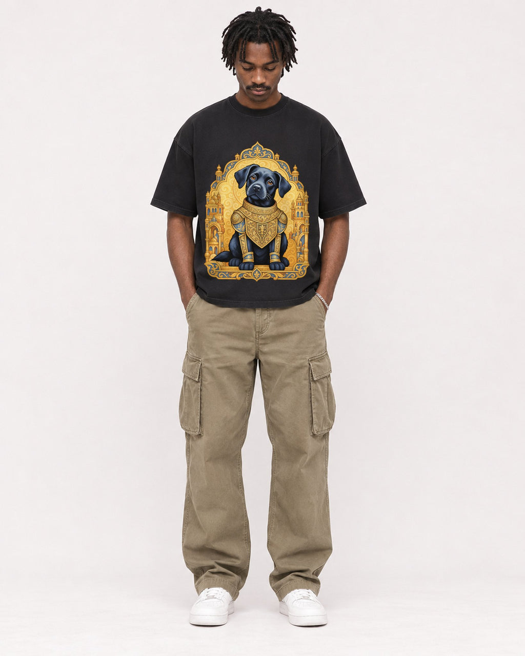 Mockup Boxy Heavyweight Tee Black male full-body 04