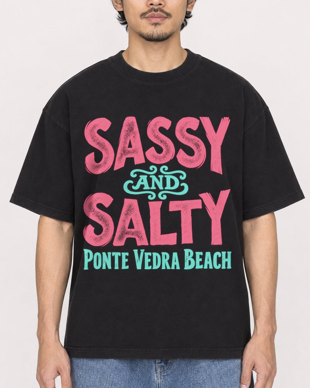 Mockup Boxy Heavyweight Tee Black male close-up 02