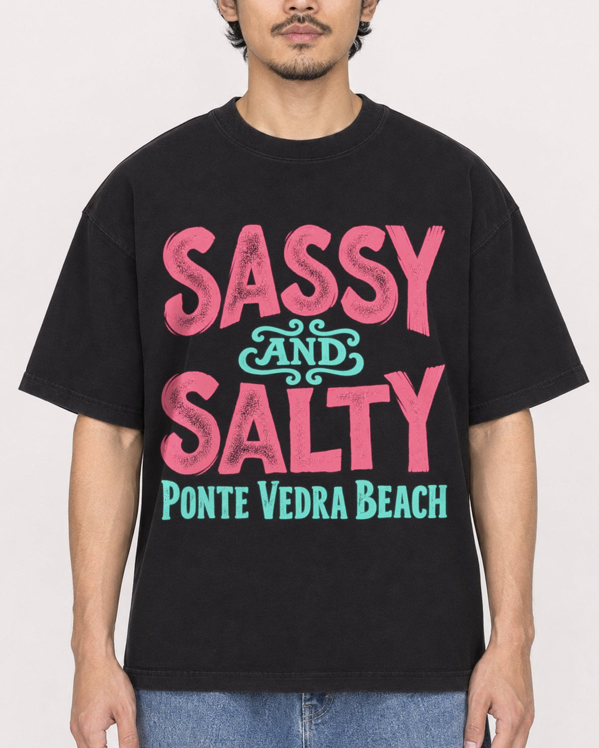 Mockup Boxy Heavyweight Tee Black male close-up 02