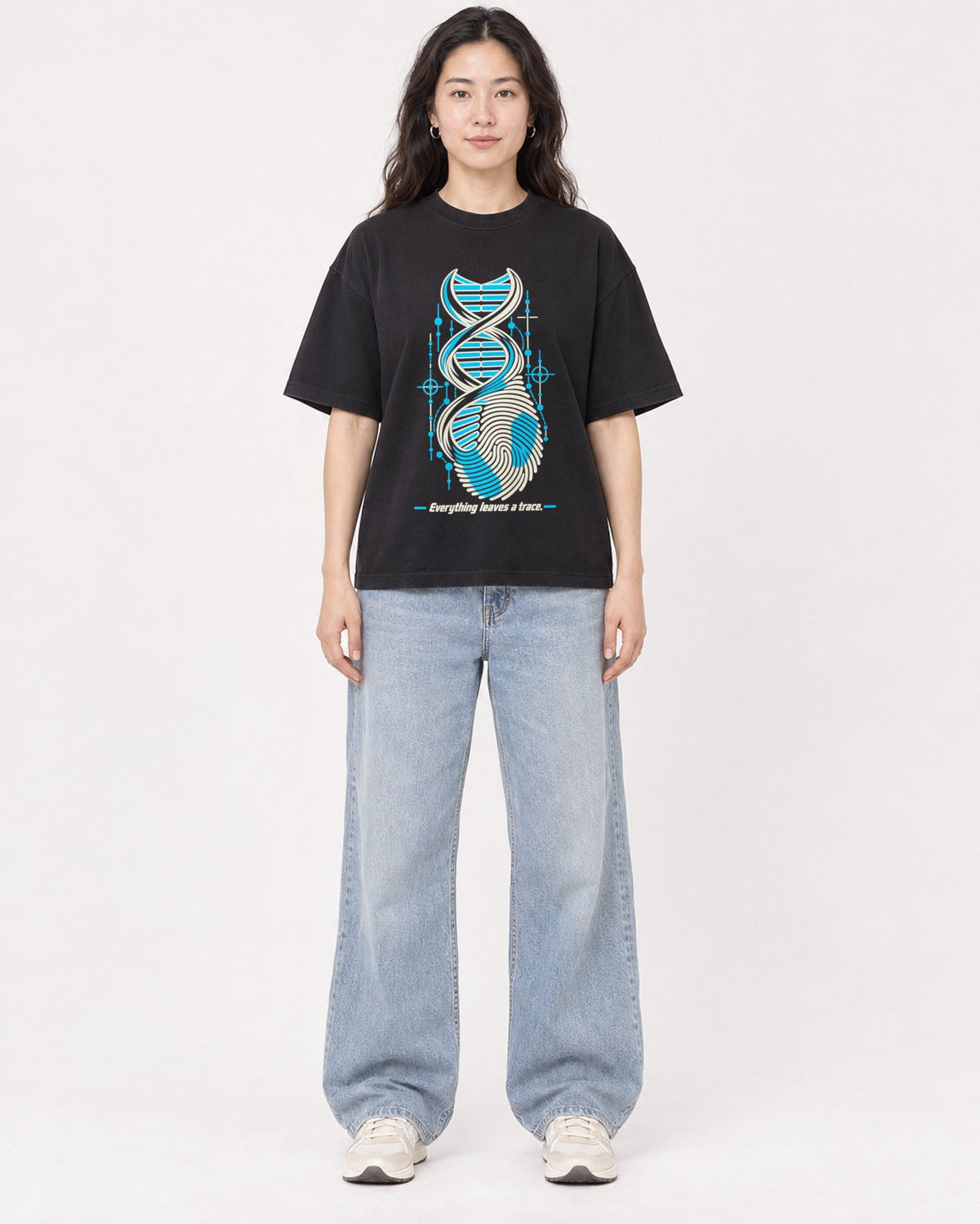 Mockup Boxy Heavyweight Tee Black female full-body 03