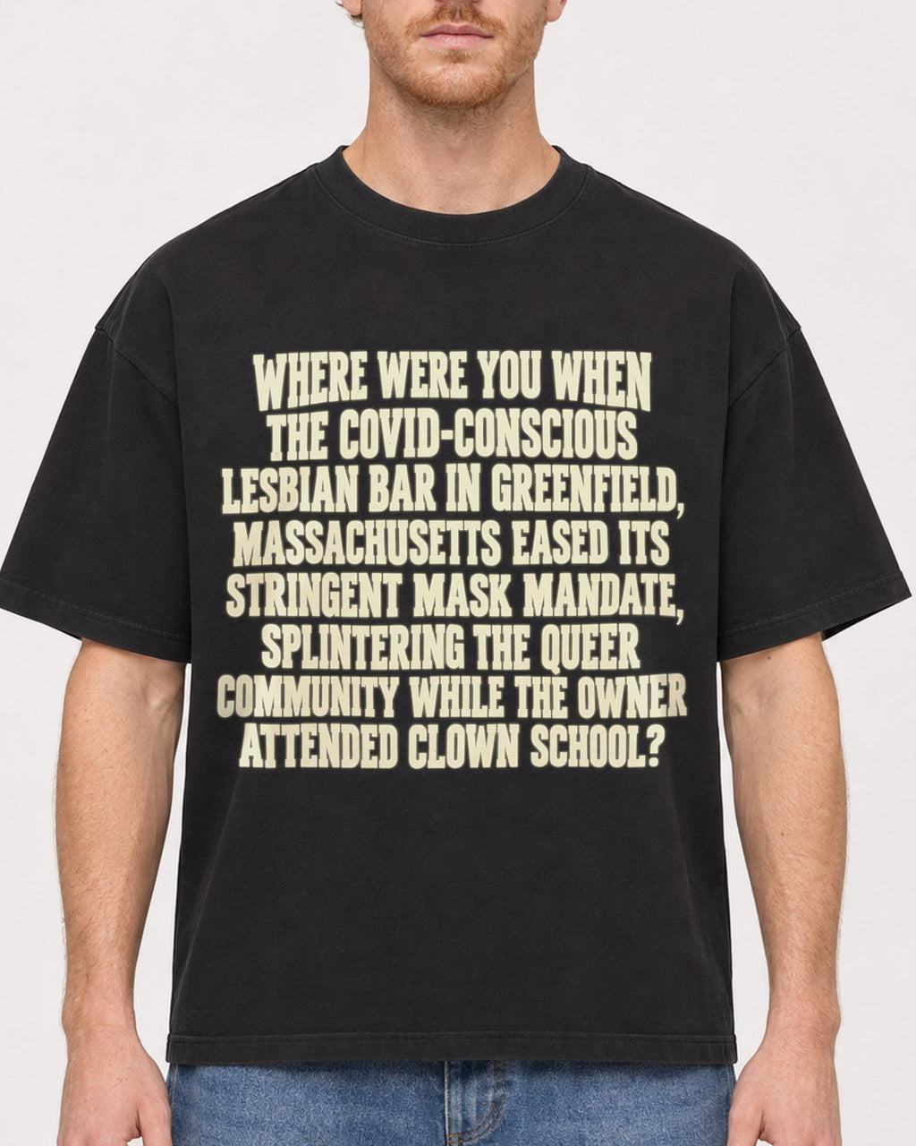 Mockup Boxy Heavyweight Tee Black male close-up 38