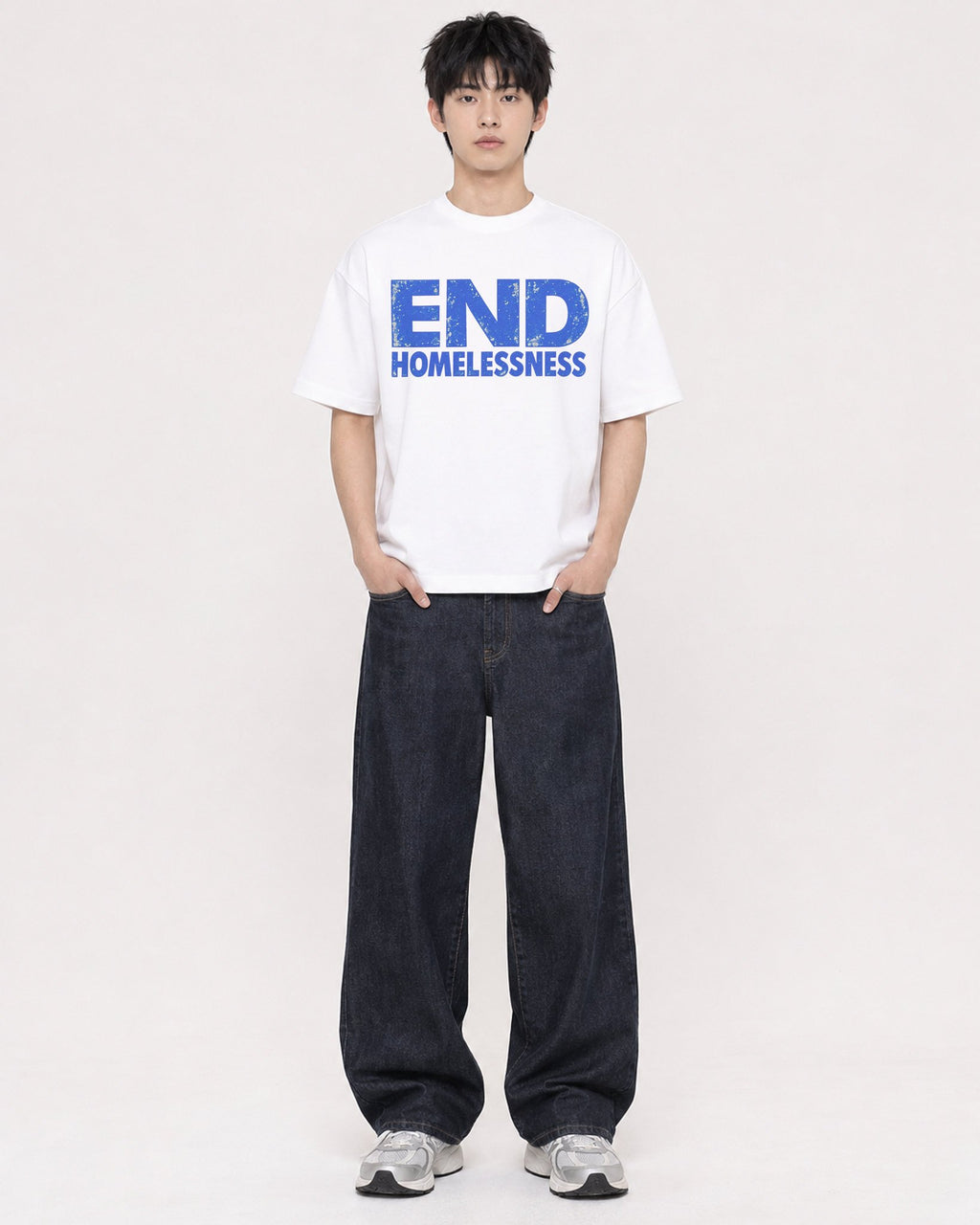 Mockup Boxy Heavyweight Tee White male full-body 01