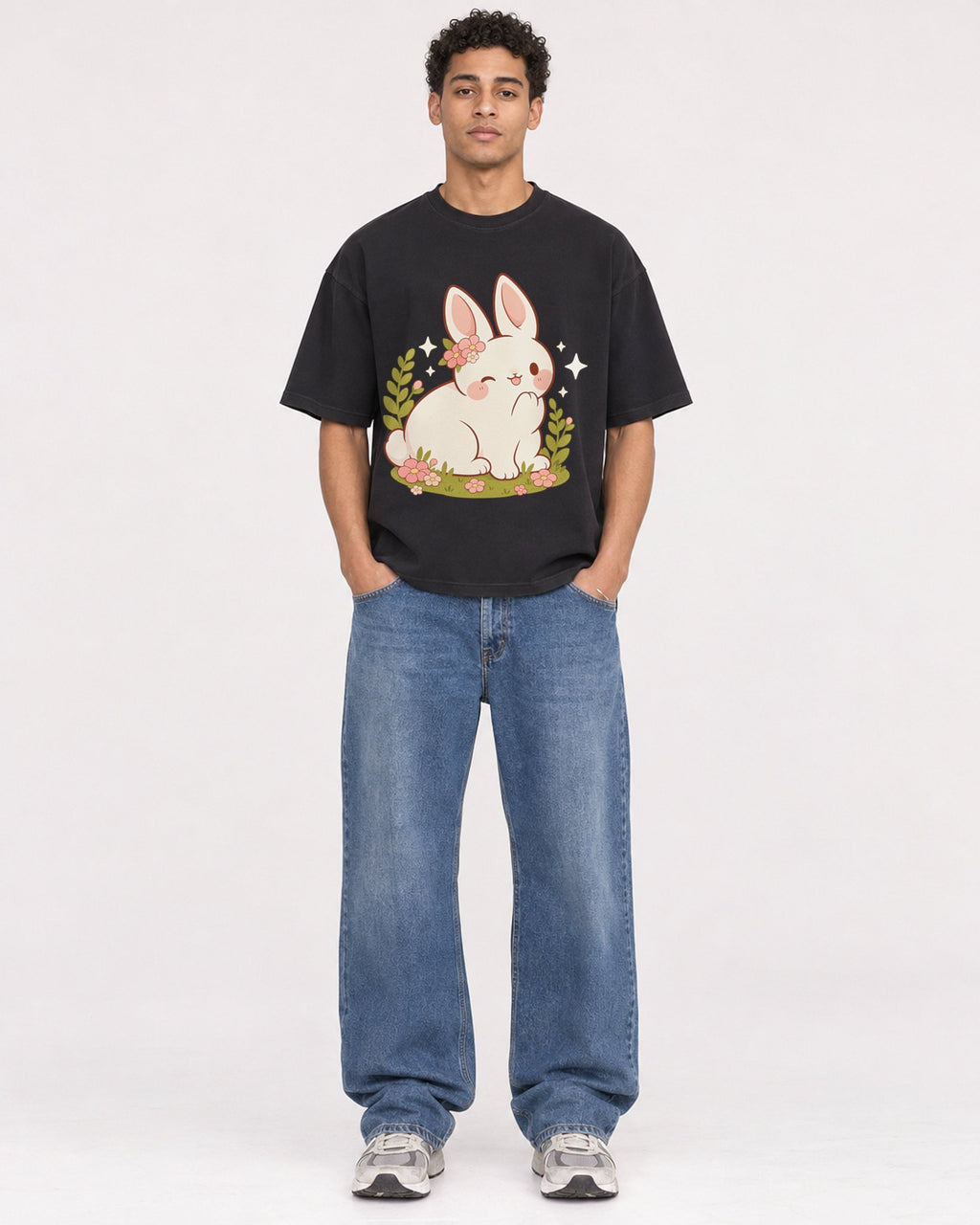 Mockup Boxy Heavyweight Tee Black male full-body 10