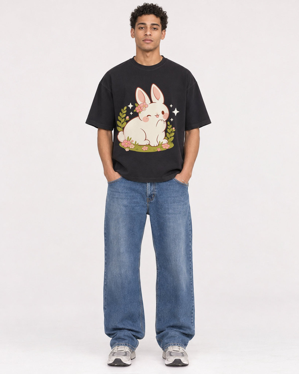 Mockup Boxy Heavyweight Tee Black male full-body 10
