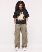 Mockup Boxy Heavyweight Tee Black female full-body 10