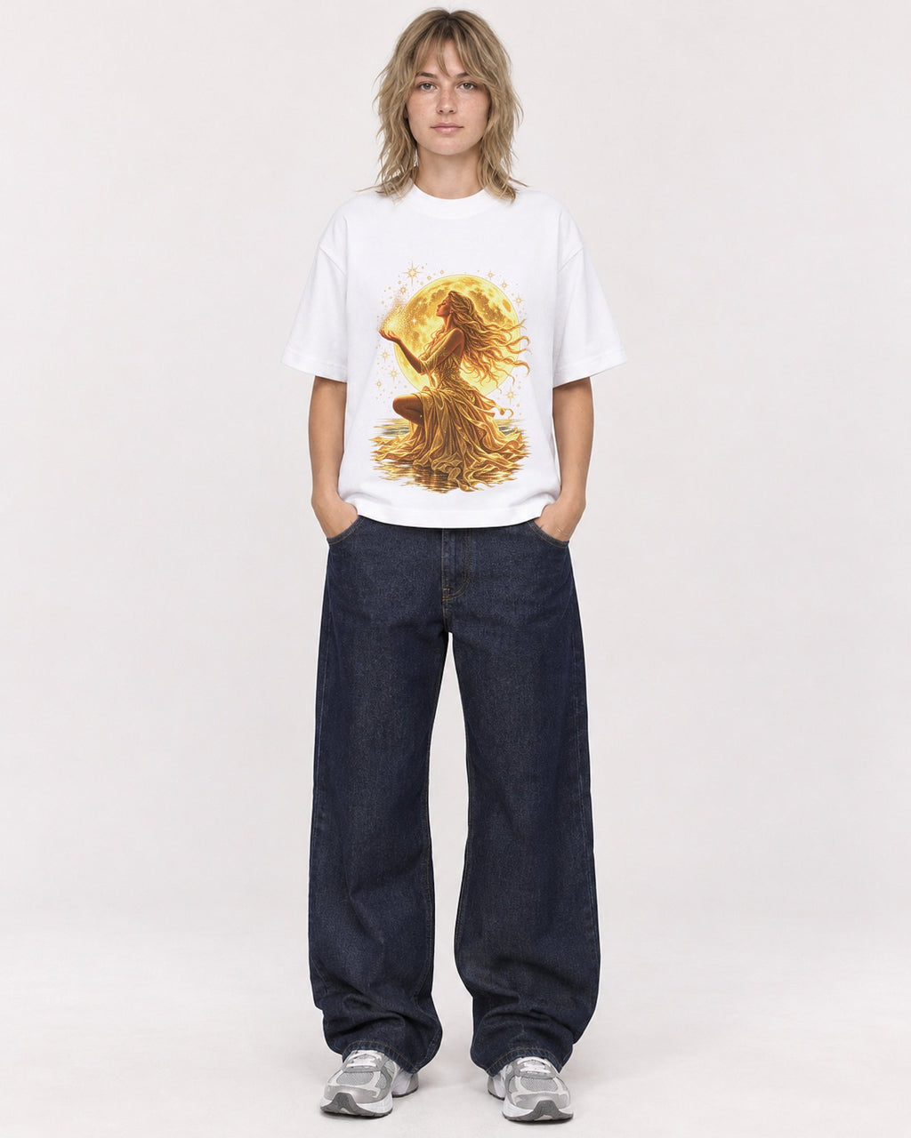 Mockup Boxy Heavyweight Tee White female full-body 19