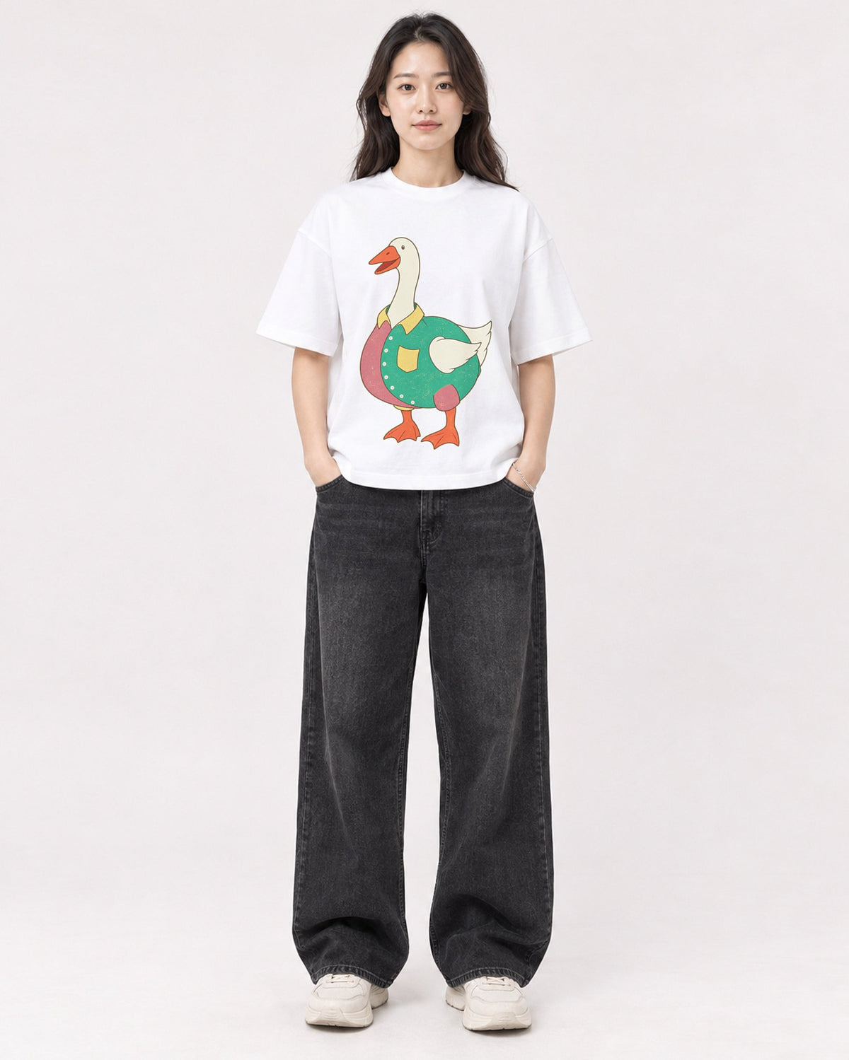 Mockup Boxy Heavyweight Tee White female full-body 03