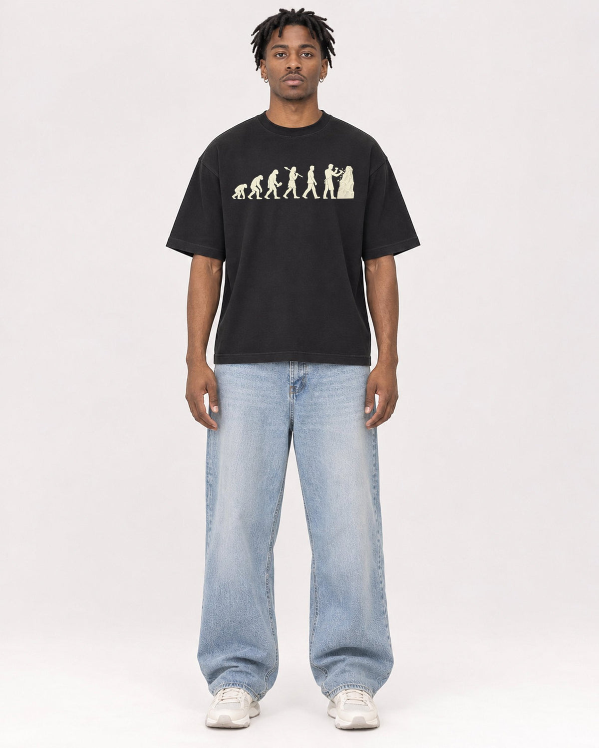 Mockup Boxy Heavyweight Tee Black male full-body 05